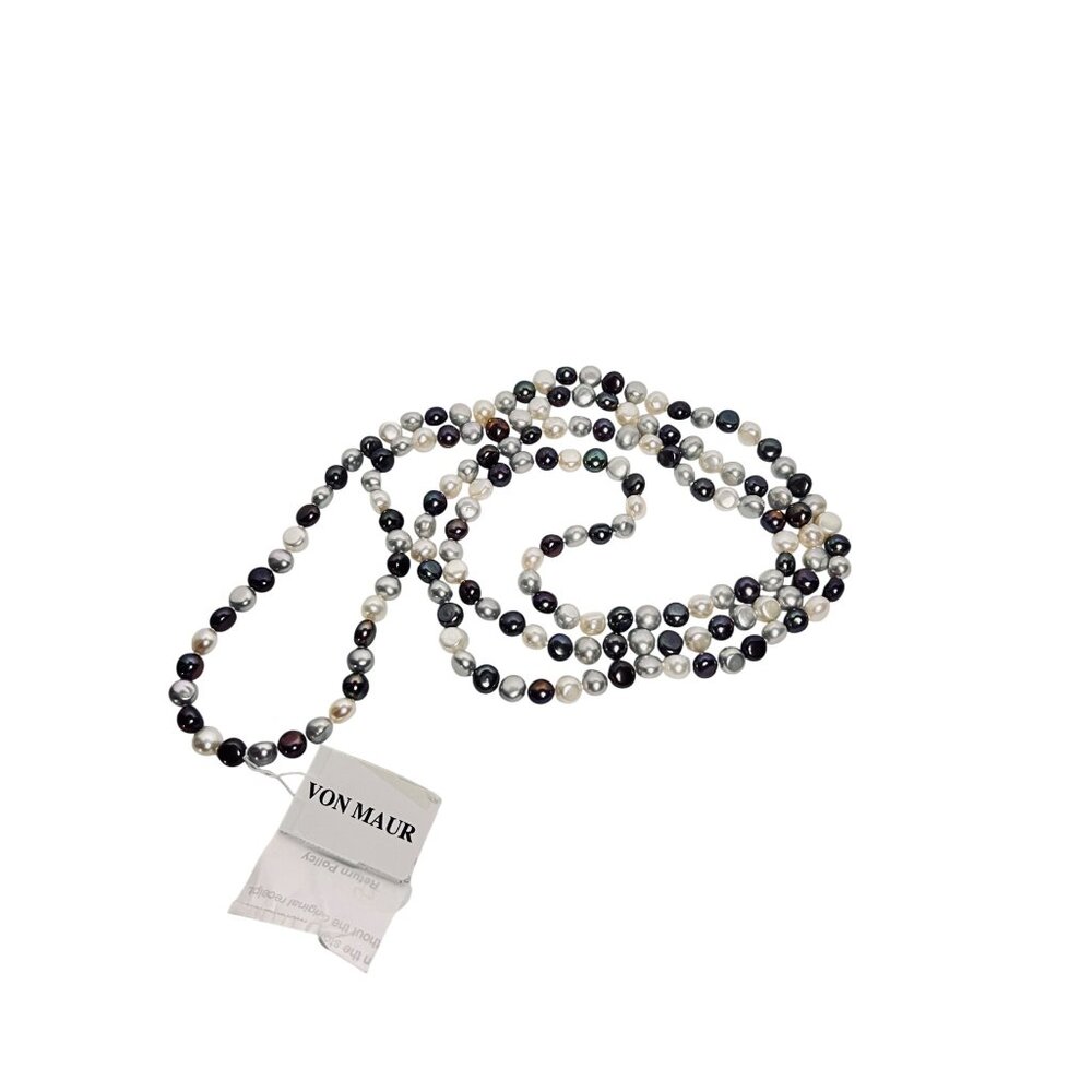 Single Strand Purple, White And Iridescent Pearl Necklace  (6294) - Picture 5 of 7